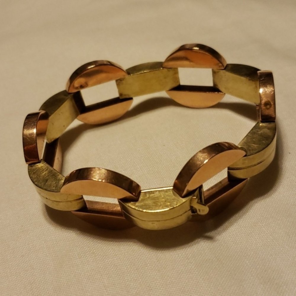 Vintage Chunky Two-Tone 14K Gold Bracelet